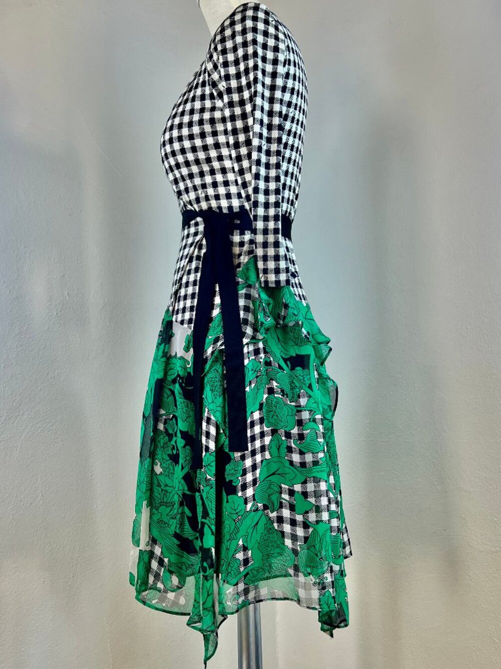 Iconic DVF Wrap Dress in Gorgeous Gingham with a Flowy Green + Black Skirt